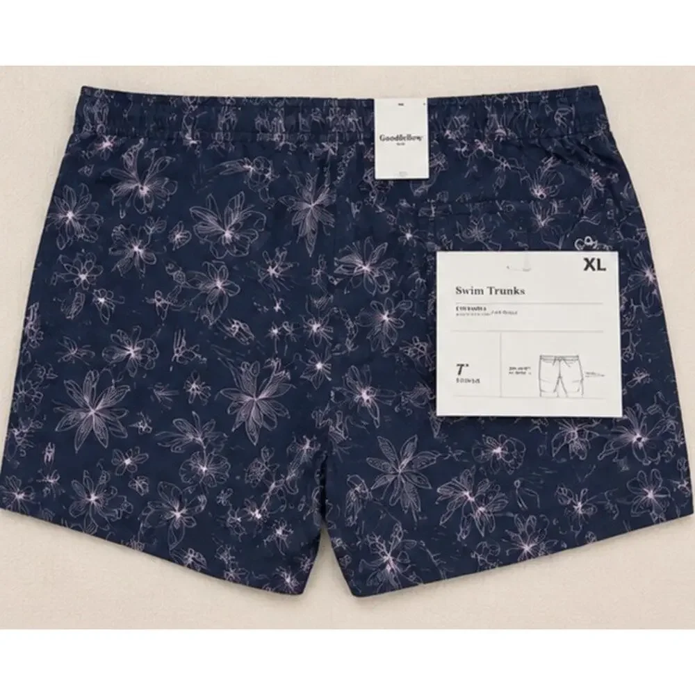 Goodfellow & Co Men’s Navy Floral/tropical 7” Inseam Swim Trunks Size XL New